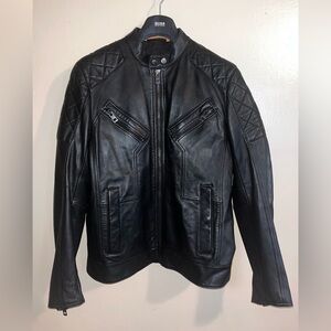 HUGO BOSS Jonata Men’s Slim-Fit Black Leather Jacket size 42 R